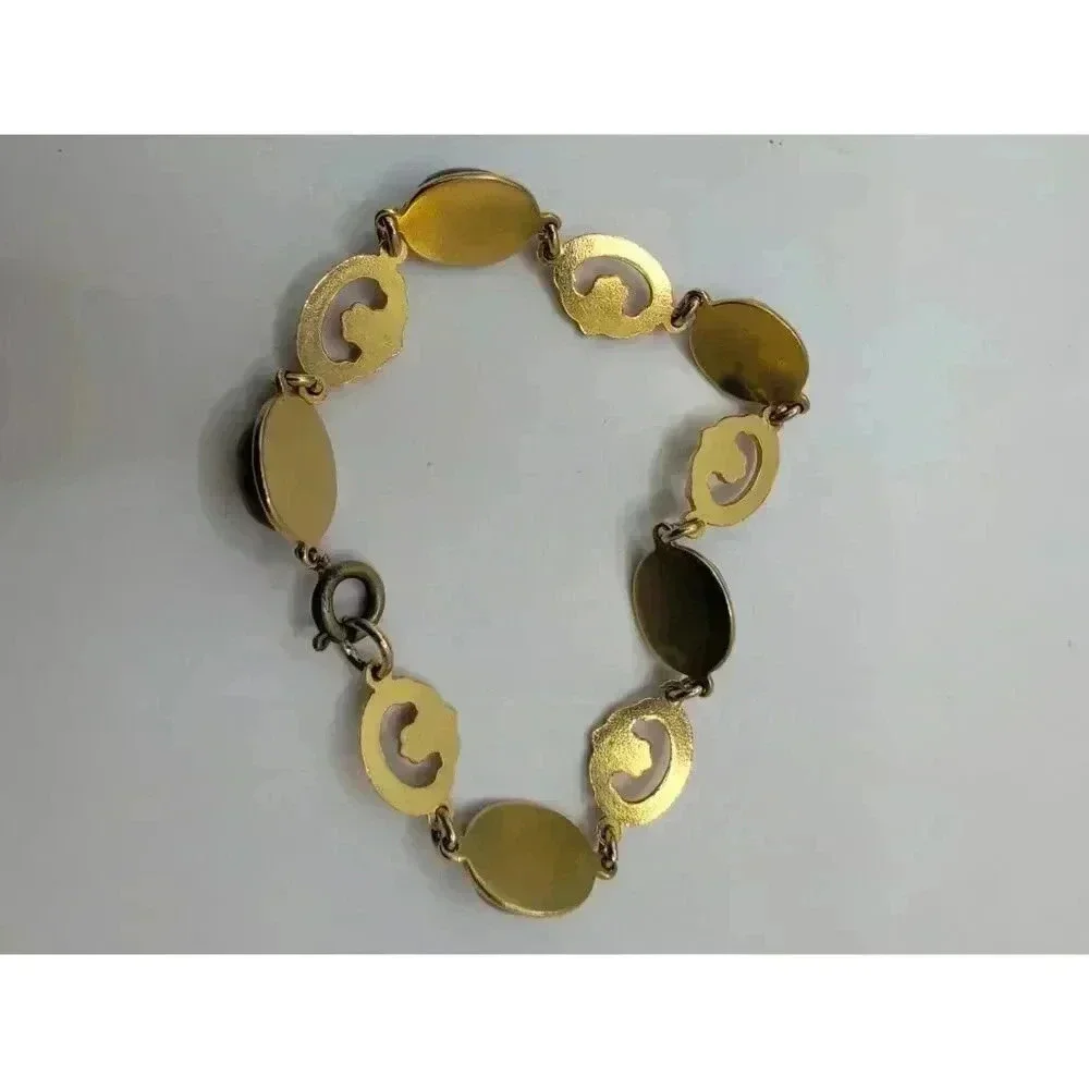 Vintage Inspired Amethyst Cabochon Gold Plated Link Bracelet Elegant & Timeless